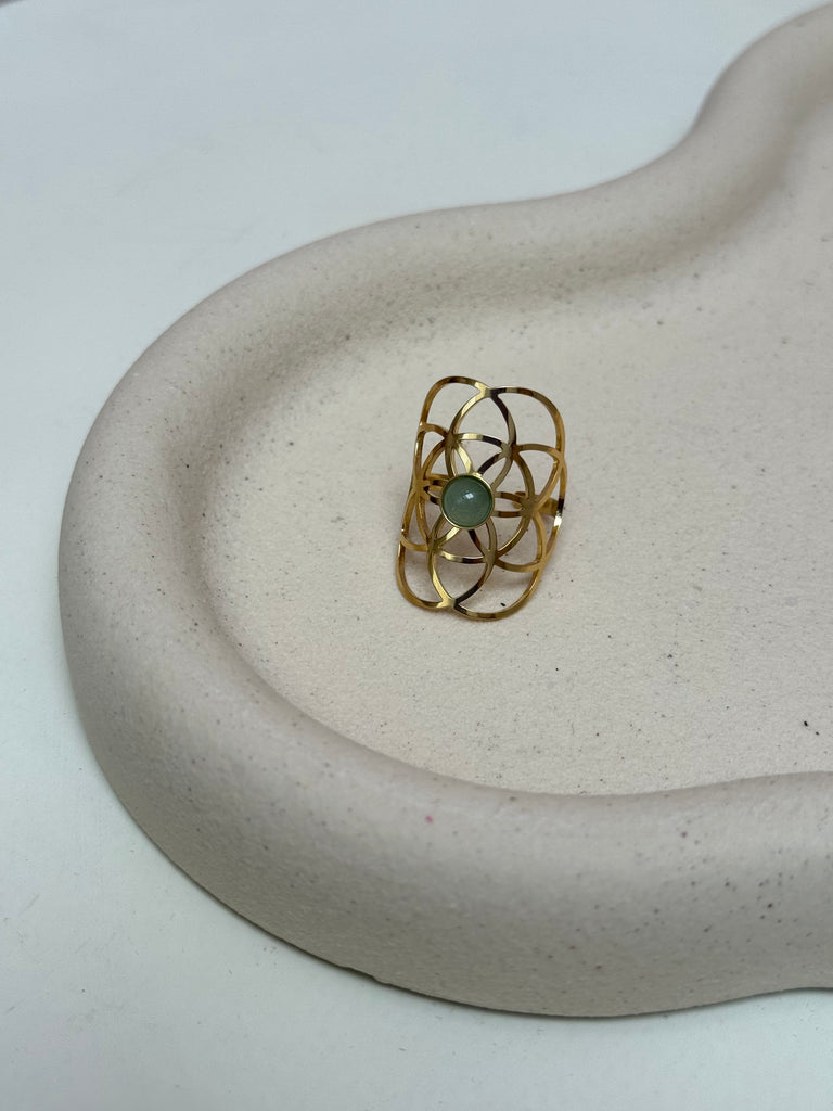 Bague Fleur de vie Aventurine verte