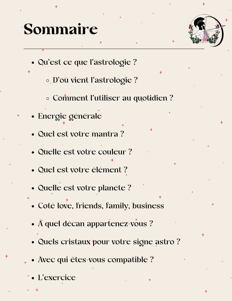 Sommaire de l'Ebook Guide de Survie du Sagittaire