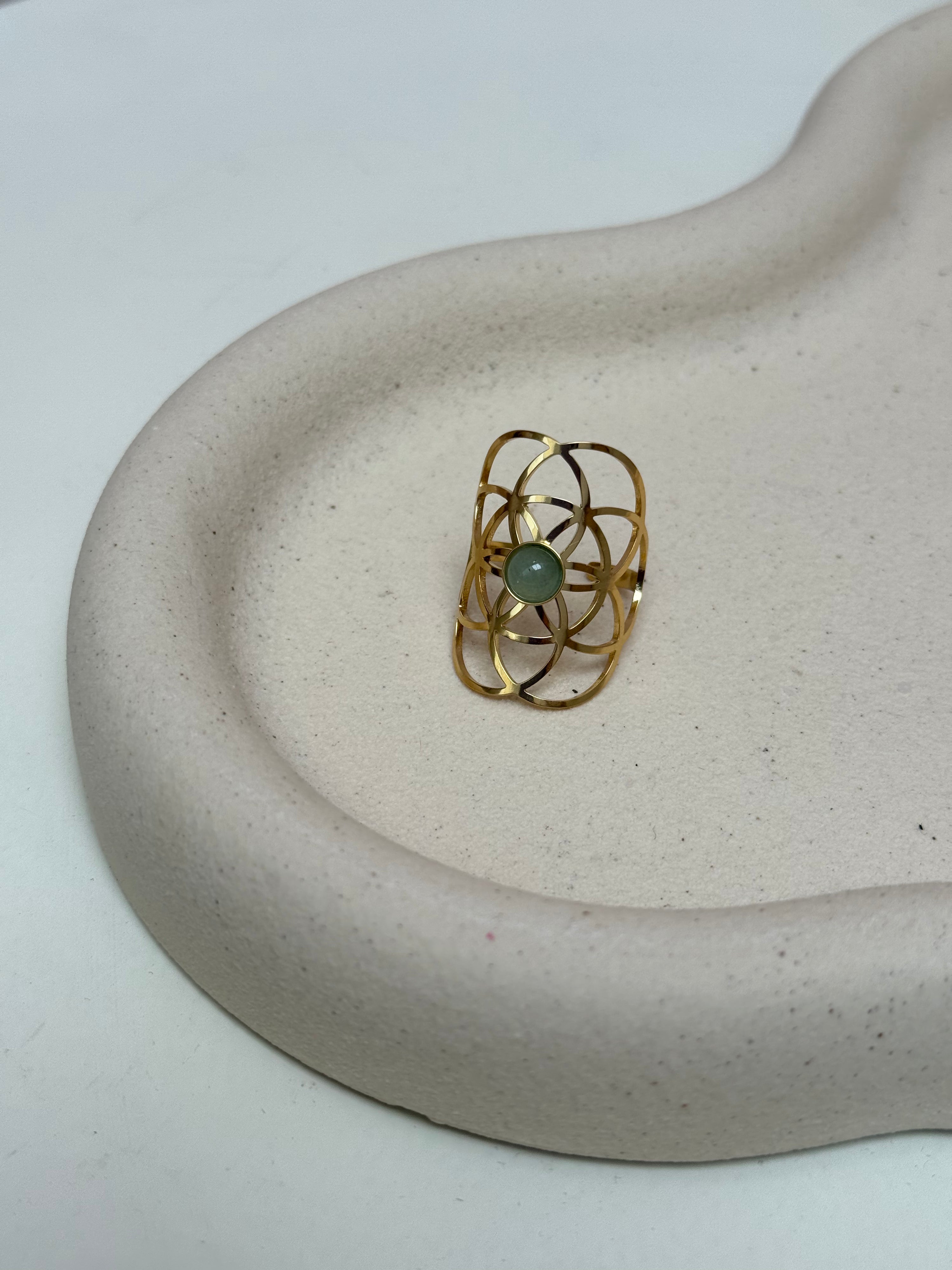 Bague Fleur de vie Aventurine verte