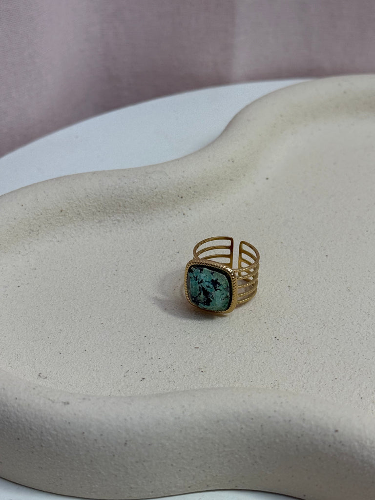 Bague Carrée Turquoise africaine