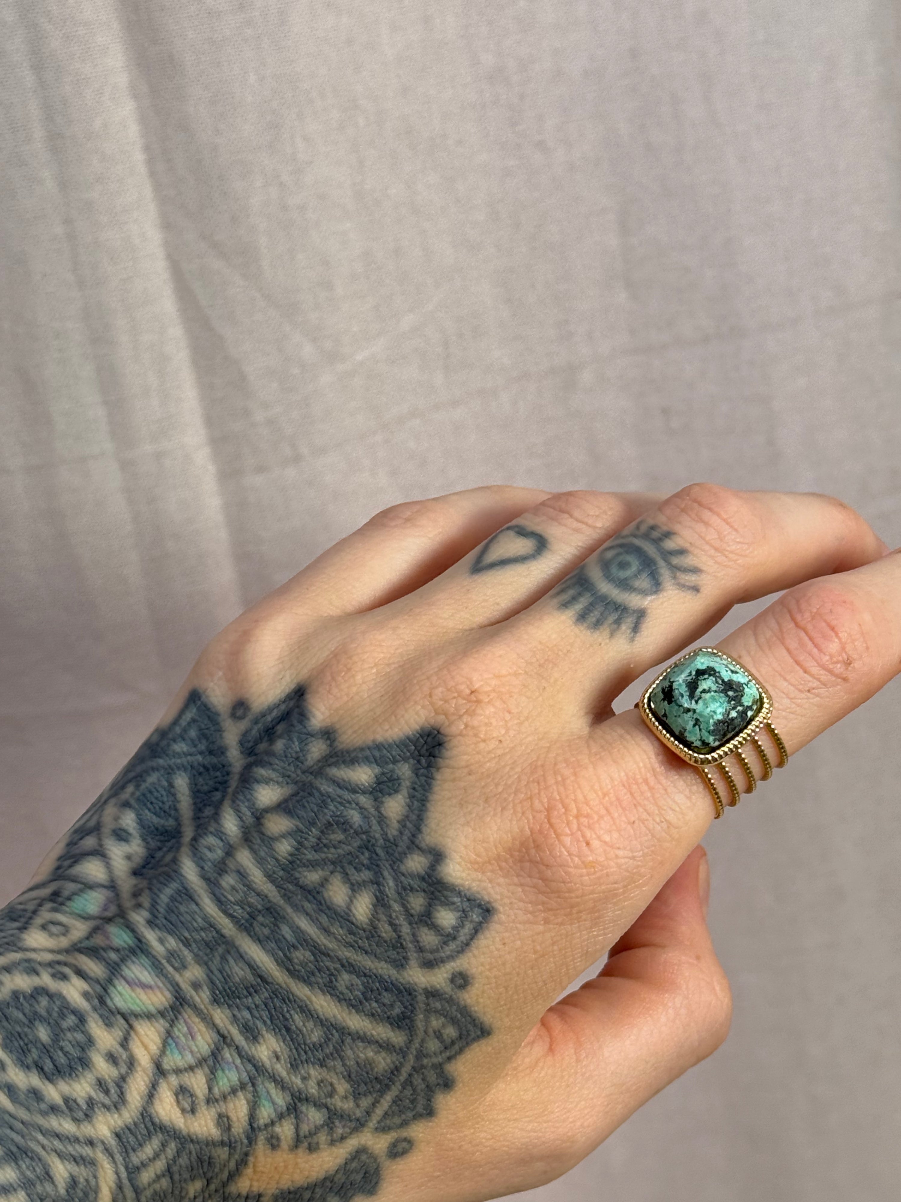 Bague Carrée Turquoise africaine
